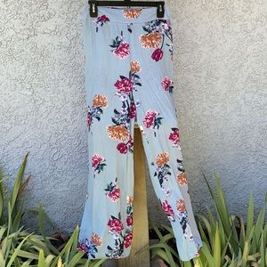 Blu Pepper Wide Leg Floral Blue Pleated Beach Boho Long Pants 👖 Culottes